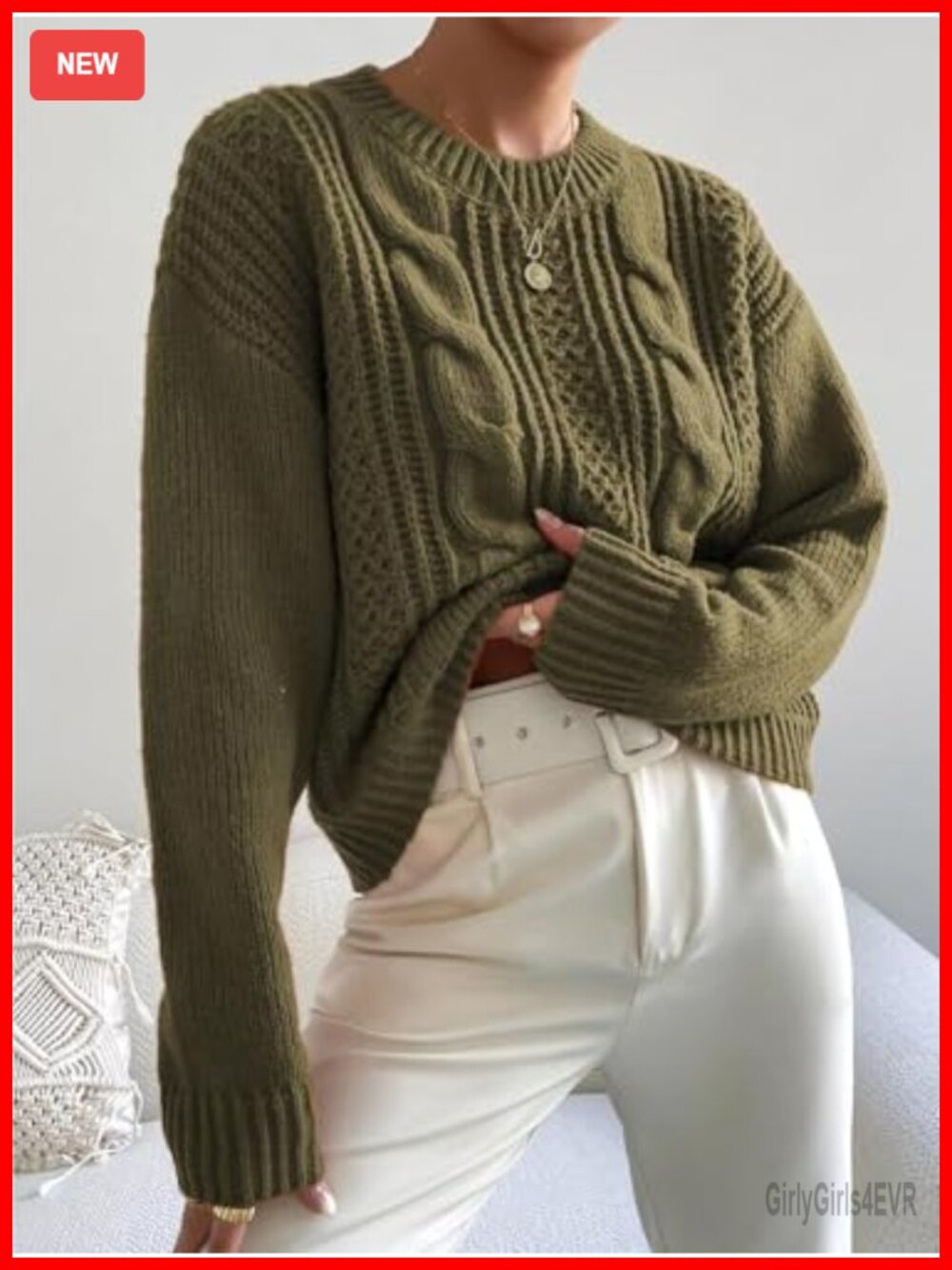 Chunky Knit Sweater Women Long Sleeve Pullover Cable Knit Winter